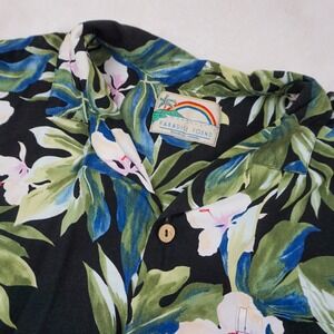 Vintage Paradise Found Hawaiian Shirt Floral Leaves Tropical Black Mens